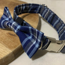 Load image into Gallery viewer, Blue Tartan Dog Collar With Bowtie