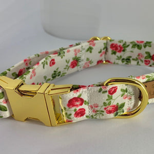 Red Roses On Cream Dog Collar